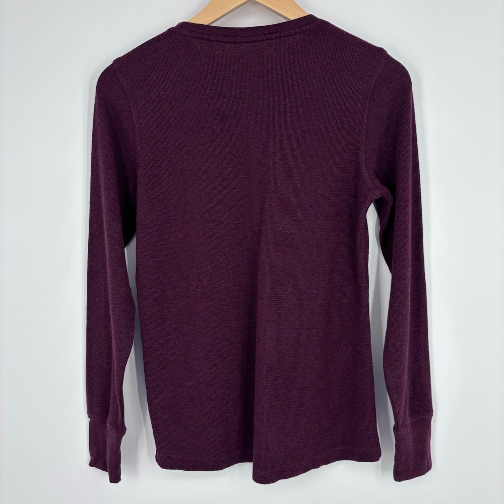 LL Bean Womens Waffle Knit Henley Shirt Size S Deep Port Heather Thermal Fall - Picture 8 of 9